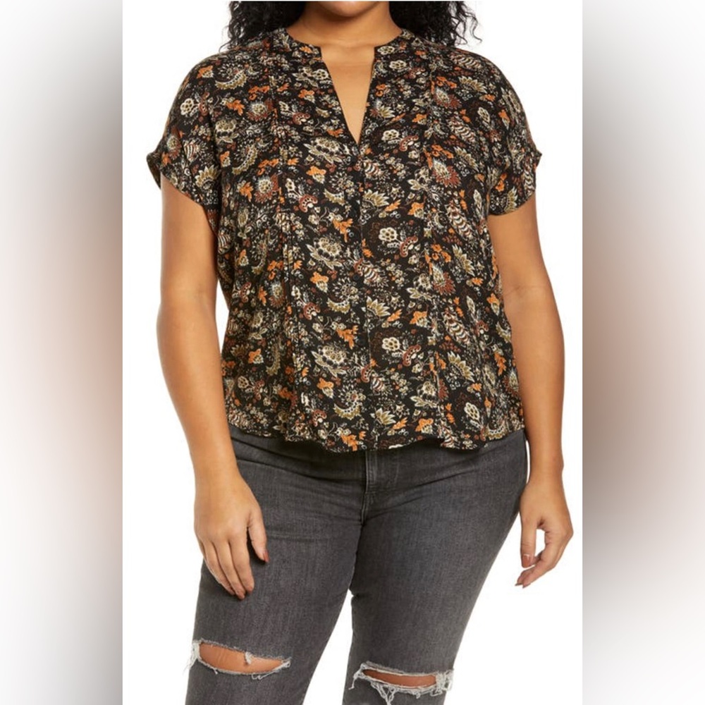 Tresure & Bond Black Vintage Print V-Neck Top Size 2X NWT